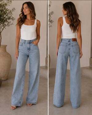 Chanel Vintage High Waist Wide Leg Denim Jeans
